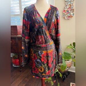 FARM Rio mixed scarves satiny wrap mini dress